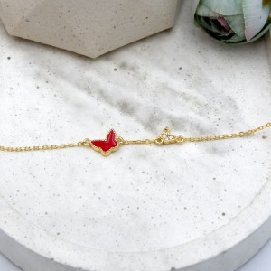 Butterfly Bracelet Red Zircon Gold