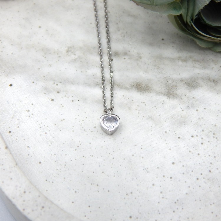 Heart Zircon Necklace Silver