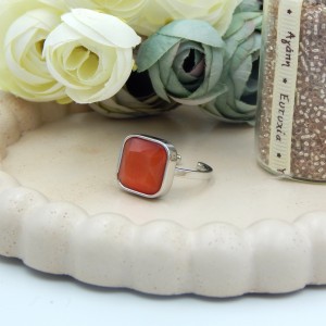 Δαχτυλίδι Ατσάλινο Πορτοκαλί  Πέτρα