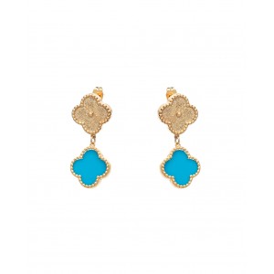 Σκουλαρίκια Double Royal Flower Χρυσό - Τυρκουάζ