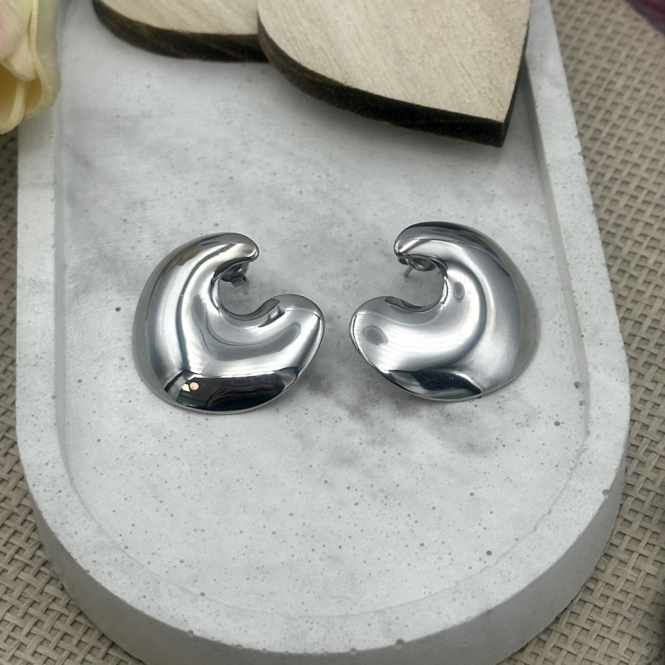 Half Moon Ατσάλινα Σκουλαρίκια Ασημένιο