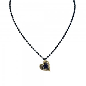 Κολιέ Καρδιά Κέντημα Μπλε Σκούρο