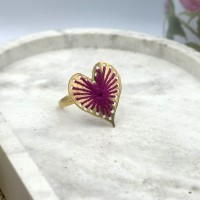 Fuchsia Embroidered Heart Ring