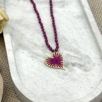 Fuchsia Embroidered Heart Necklace