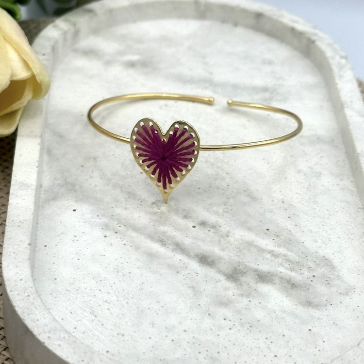 Fuchsia Embroidered Heart Bracelet