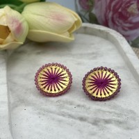 Rosette Earrings Embroidery Fuchsia