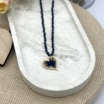 Κολιέ Καρδιά Κέντημα Μπλε Σκούρο
