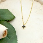 Cross Necklace Zircon Mini Black