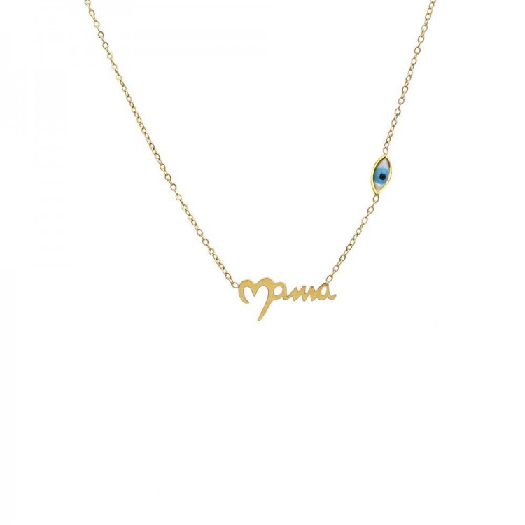 Mom Necklace Steel Heart Gold F