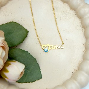 Mom Necklace Steel Heart Gold