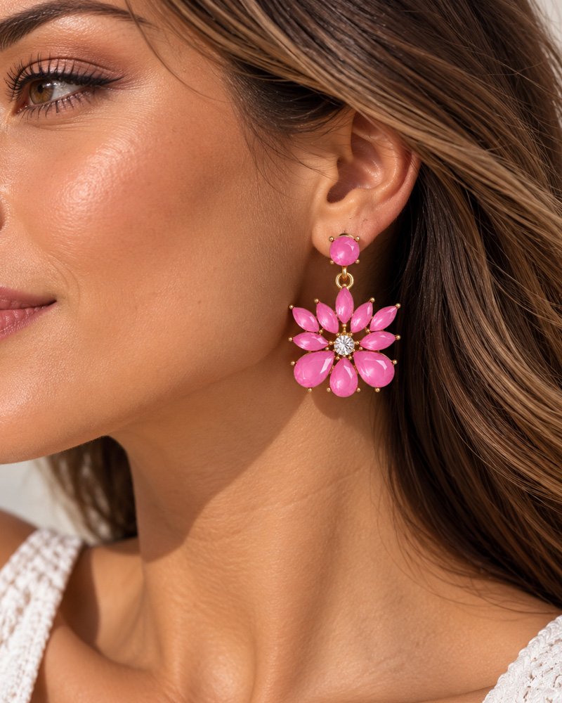 Κρεμαστά Σκουλαρίκια Pink Blossom